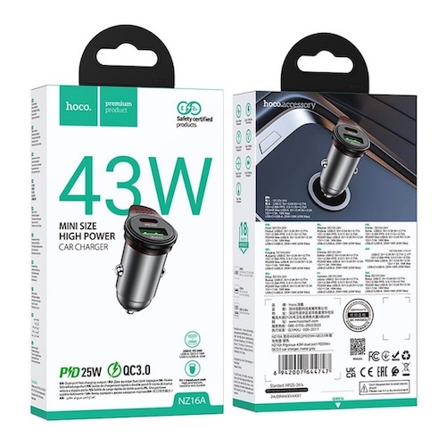Hoco NZ16A Rigorous 43W dual port PD25W+QC3.0 car charger