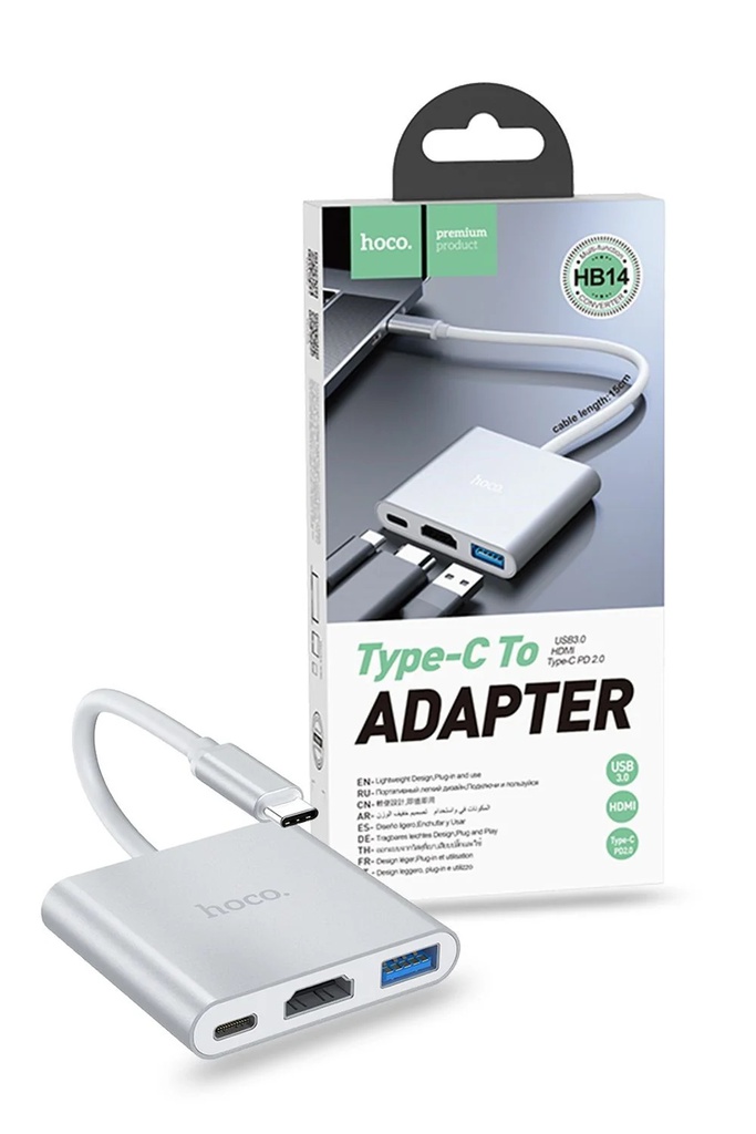 Hoco HB14 Easy use Type-C adapter(Type-C to USB3.0+HDTV+PD)